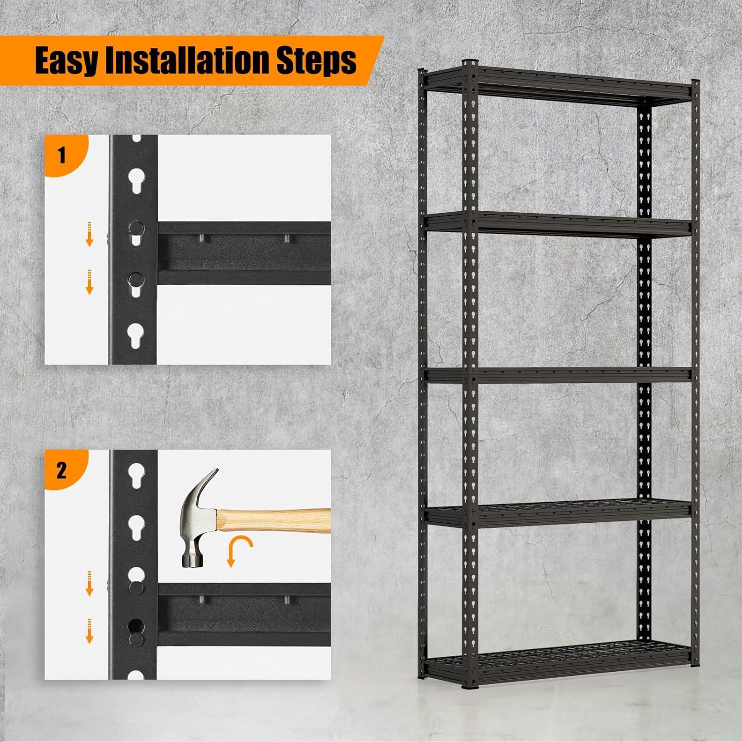 image:imageGiantex 2Pcs 5Tier Storage Shelves 355 x 12 x 72 Height Adjustable Metal Storage Utility Rack Shelf with AntiTipping Device Heavy Duty Garage Shelving for Warehouse Basement Kitchen Black