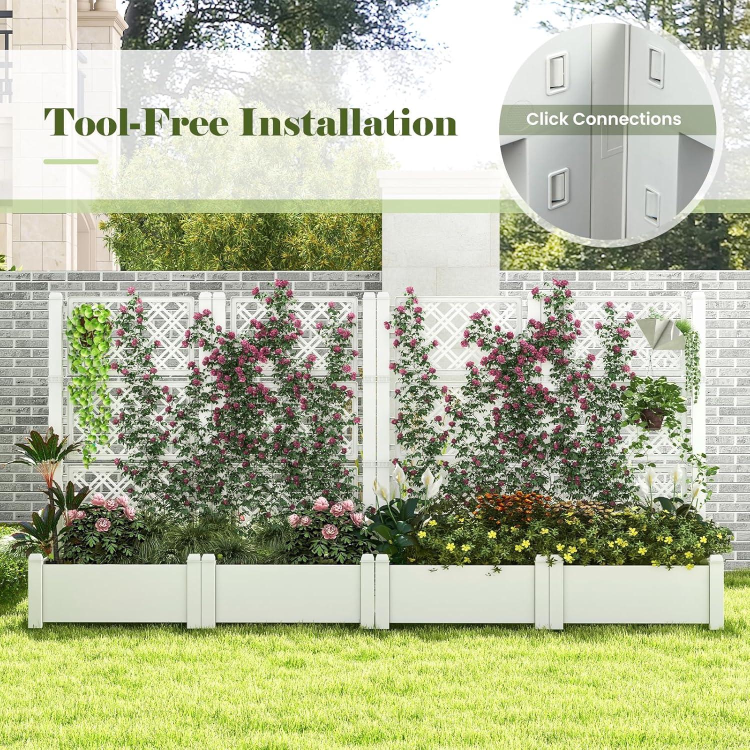 image:imageGiantex Set of 2 Raised Garden Bed with Trellis 59 SelfWatering Planter Box with Water Level Indicator amp Removable Space Dividers High Trellis for Climbing Vine Plant Hanging Indoor Outdoor UseGreyish White