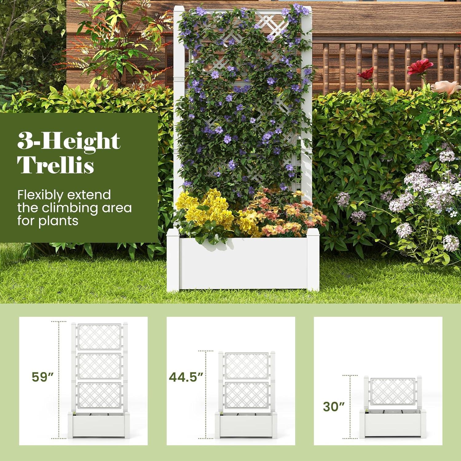 image:imageGiantex Set of 2 Raised Garden Bed with Trellis 59 SelfWatering Planter Box with Water Level Indicator amp Removable Space Dividers High Trellis for Climbing Vine Plant Hanging Indoor Outdoor UseGreyish White