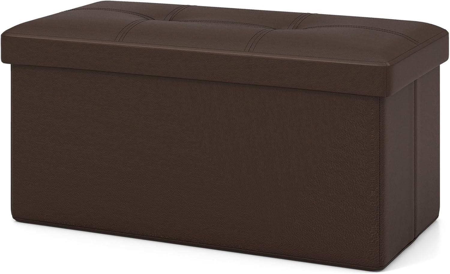 image:imageGiantex Storage Ottoman Bench 30 Inches Folding Leather Ottoman Foot Rest Coffee Table Foot Stool Padded Seat Ottoman with Storage for Living Room Bedroom End of Bed 30L x 15W x 15H BlackBrown