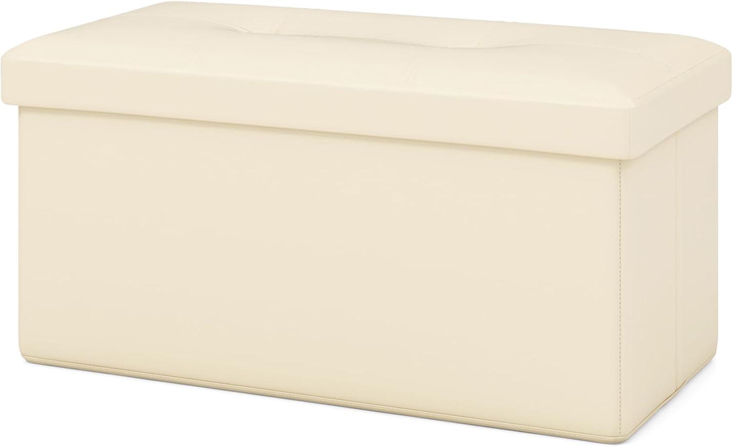 image:imageGiantex Storage Ottoman Bench 30 Inches Folding Leather Ottoman Foot Rest Coffee Table Foot Stool Padded Seat Ottoman with Storage for Living Room Bedroom End of Bed 30L x 15W x 15H BlackBeige