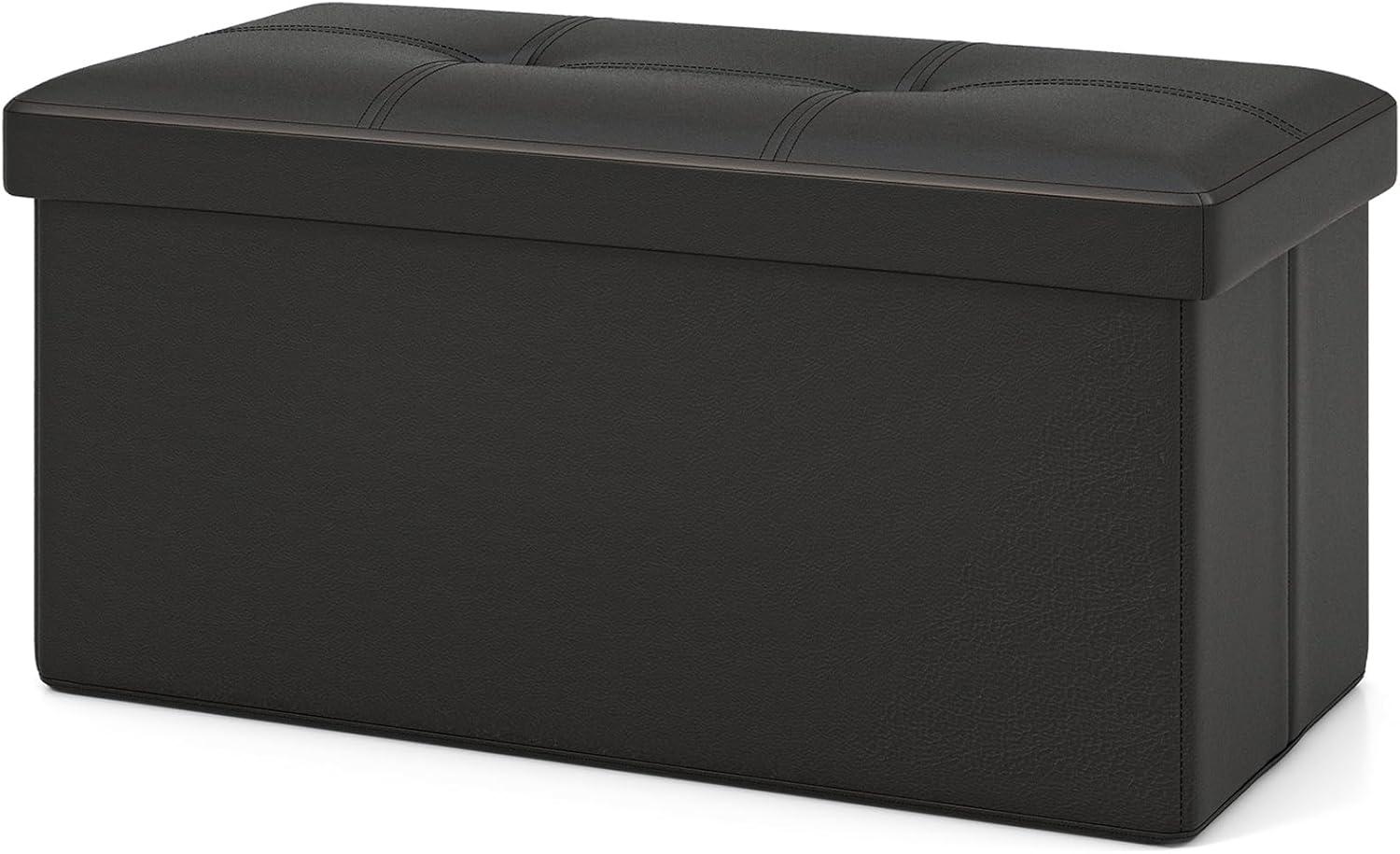 image:imageGiantex Storage Ottoman Bench 30 Inches Folding Leather Ottoman Foot Rest Coffee Table Foot Stool Padded Seat Ottoman with Storage for Living Room Bedroom End of Bed 30L x 15W x 15H BlackBlack