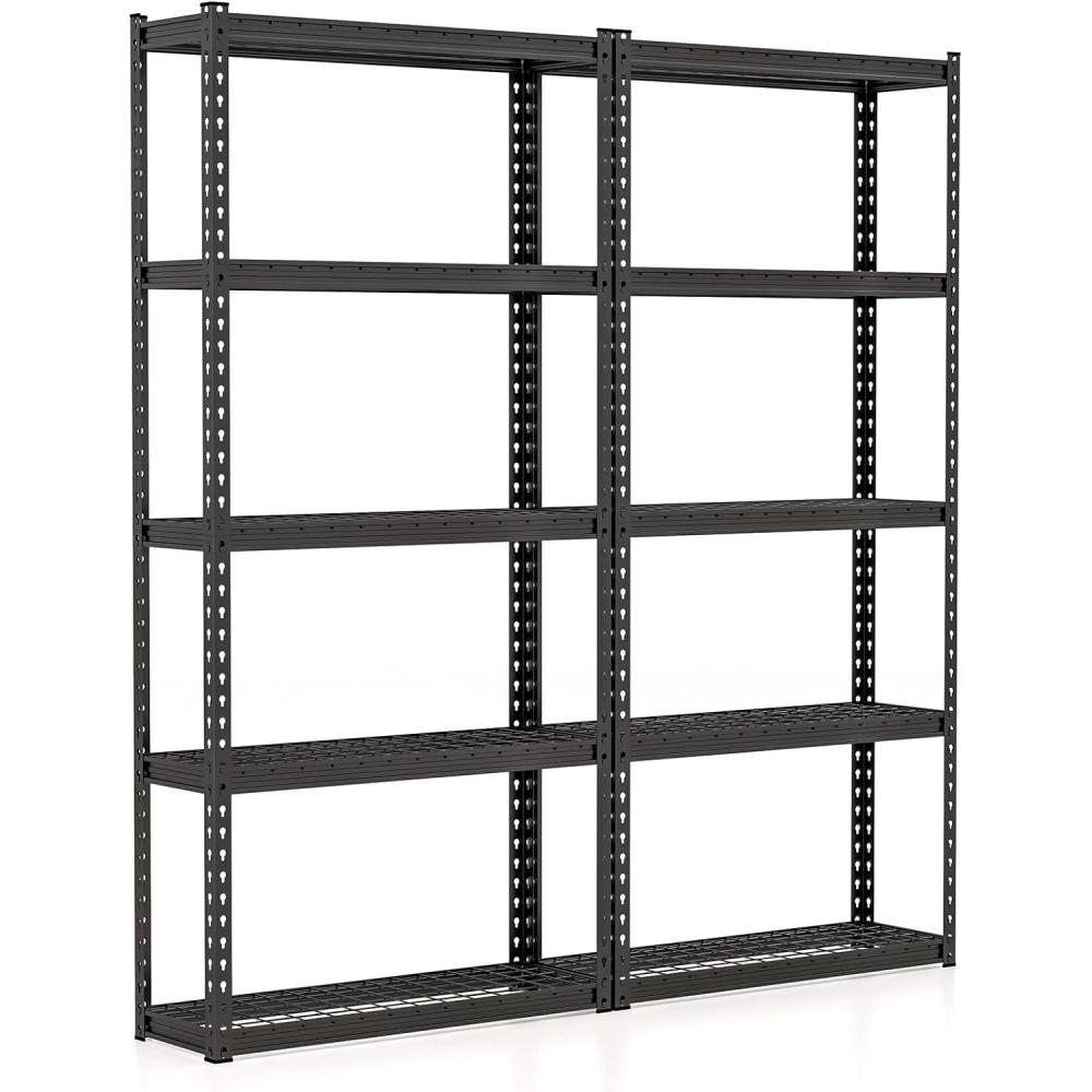 image:imageGiantex 2Pcs 5Tier Storage Shelves 355 x 12 x 72 Height Adjustable Metal Storage Utility Rack Shelf with AntiTipping Device Heavy Duty Garage Shelving for Warehouse Basement Kitchen Black