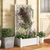 Giantex Set of 2 Raised Garden Bed with Trellis 59”, Self-Watering Planter Box with Water Level Indicator & Removable Space Dividers, High Trellis for Climbing Vine Plant Hanging, Indoor Outdoor Use(Greyish White)