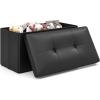 Giantex Storage Ottoman Bench, 30 Inches Folding Leather Ottoman Foot Rest, Coffee Table, Foot Stool, Padded Seat, Ottoman with Storage for Living Room, Bedroom, End of Bed (30″L x 15″W x 15″H, Black)(Black)