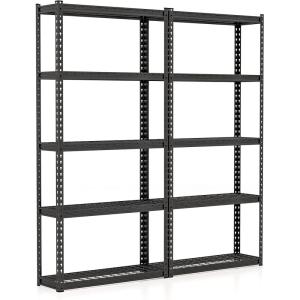 Giantex 2Pcs 5-Tier Storage Shelves, 35.5″ x 12″ x 72″ Height Adjustable Metal Storage Utility Rack Shelf with Anti-Tipping Device, Heavy Duty Garage Shelving for Warehouse, Basement, Kitchen, Black