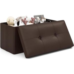 Giantex Storage Ottoman Bench, 30 Inches Folding Leather Ottoman Foot Rest, Coffee Table, Foot Stool, Padded Seat, Ottoman with Storage for Living Room, Bedroom, End of Bed (30″L x 15″W x 15″H, Black)(Brown)