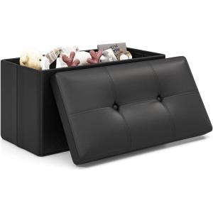 Giantex Storage Ottoman Bench, 30 Inches Folding Leather Ottoman Foot Rest, Coffee Table, Foot Stool, Padded Seat, Ottoman with Storage for Living Room, Bedroom, End of Bed (30″L x 15″W x 15″H, Black)(Black)