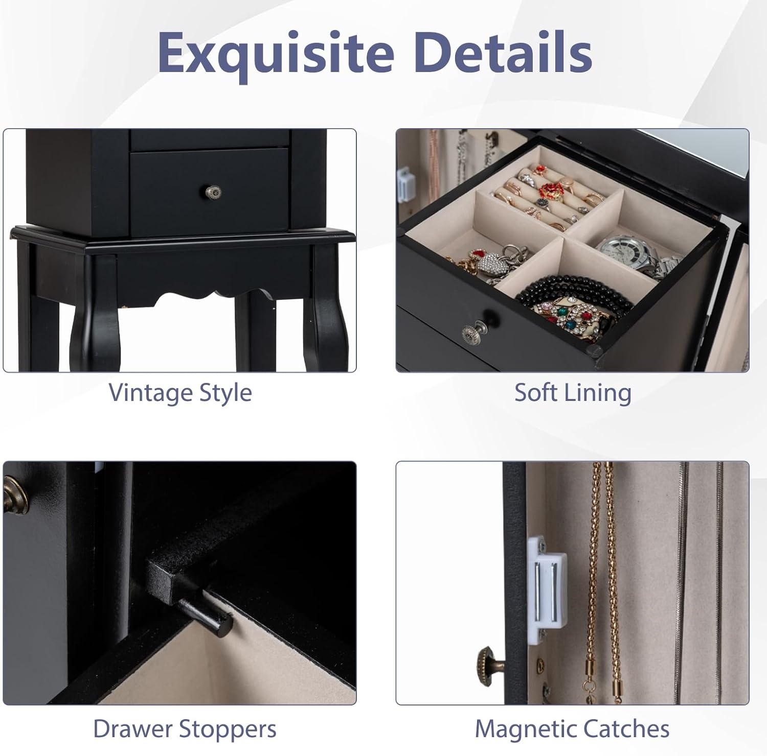 image:imageGiantex Standing Jewelry Armoire Cabinet with 4 Drawers Flip Top Mirror Top Storage Compartments 2 Side Doors with 8 Necklace Hooks Freestanding Jewelry Organizer Box Chest PinkBlack