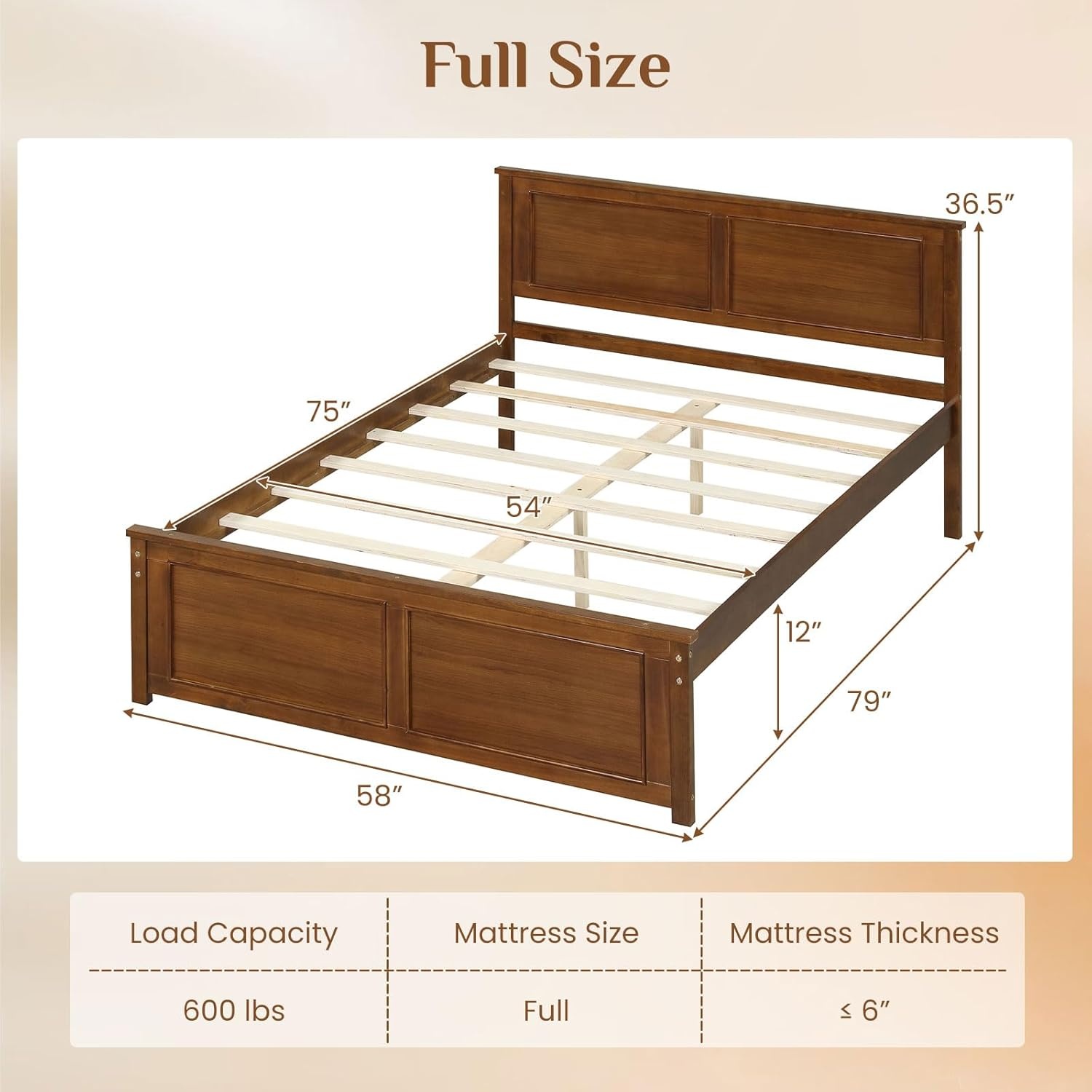 image:imageGiantex Wood Queen Size Bed Frame with Headboard Farmhouse Solid Platform Bed wWooden Slat Support Mattress Foundation UnderBed Storage No Box Spring Needed WhiteWalnutsolid Headboard