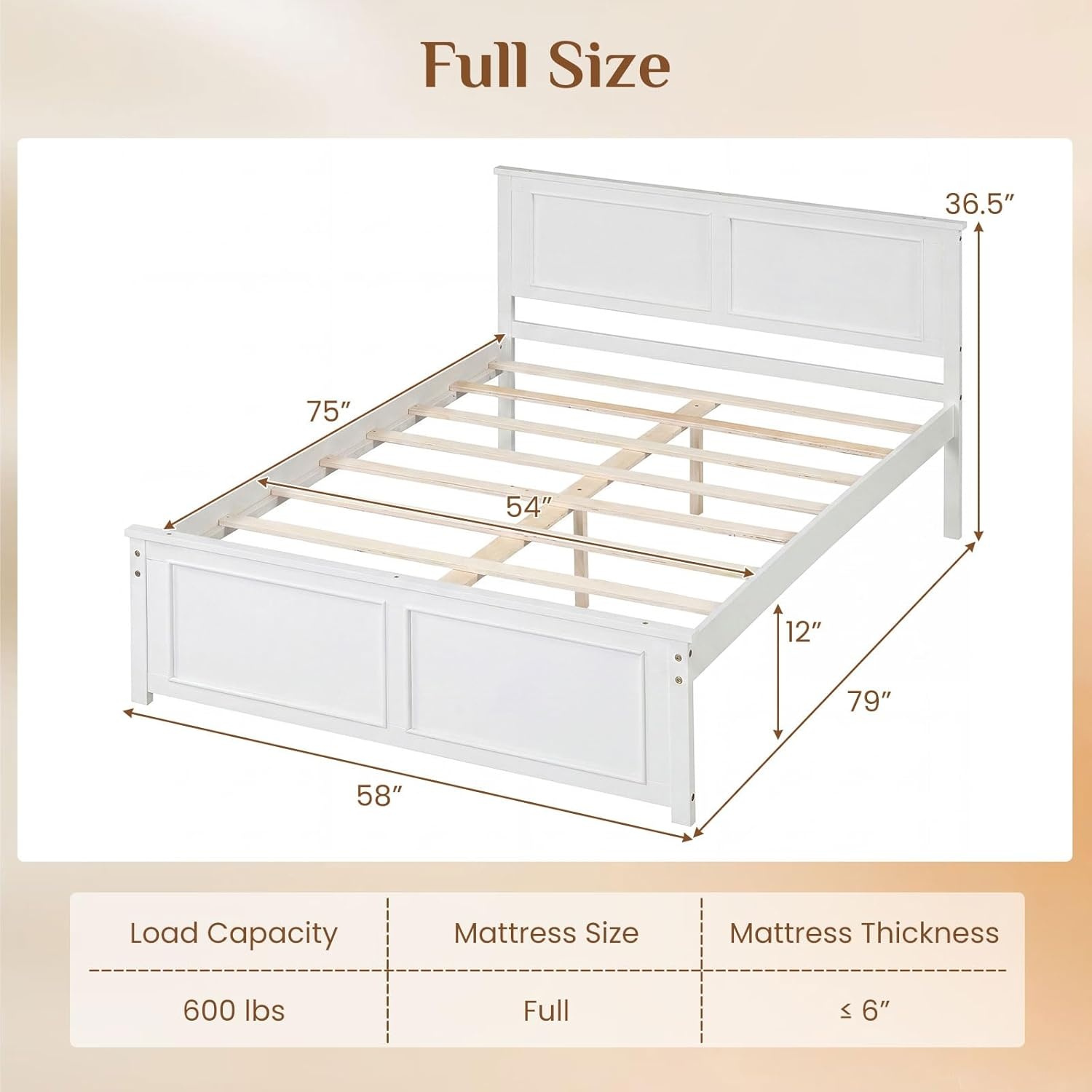 image:imageGiantex Wood Queen Size Bed Frame with Headboard Farmhouse Solid Platform Bed wWooden Slat Support Mattress Foundation UnderBed Storage No Box Spring Needed WhiteWhitesolid Headboard