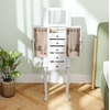 Giantex Standing Jewelry Armoire Cabinet with 4 Drawers, Flip Top Mirror, Top Storage Compartments, 2 Side Doors with 8 Necklace Hooks, Freestanding Jewelry Organizer Box Chest (Pink)(White)