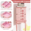Giantex Standing Jewelry Armoire Cabinet with 4 Drawers, Flip Top Mirror, Top Storage Compartments, 2 Side Doors with 8 Necklace Hooks, Freestanding Jewelry Organizer Box Chest (Pink)(Pink)