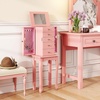 Giantex Standing Jewelry Armoire Cabinet with 4 Drawers, Flip Top Mirror, Top Storage Compartments, 2 Side Doors with 8 Necklace Hooks, Freestanding Jewelry Organizer Box Chest (Pink)(Pink)