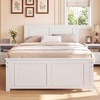 Giantex Wood Queen Size Bed Frame with Headboard, Farmhouse Solid Platform Bed w/Wooden Slat Support Mattress Foundation, Under-Bed Storage, No Box Spring Needed, White(White-solid Headboard)