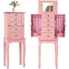 Giantex Standing Jewelry Armoire Cabinet with 4 Drawers, Flip Top Mirror, Top Storage Compartments, 2 Side Doors with 8 Necklace Hooks, Freestanding Jewelry Organizer Box Chest (Pink)(Pink)