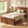 Giantex Wood Queen Size Bed Frame with Headboard, Farmhouse Solid Platform Bed w/Wooden Slat Support Mattress Foundation, Under-Bed Storage, No Box Spring Needed, White(Walnut-solid Headboard)