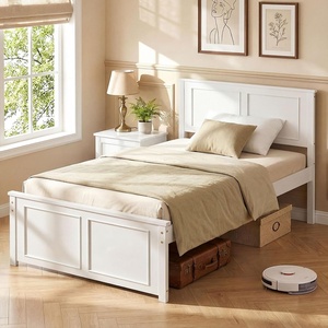 Giantex Wood Queen Size Bed Frame with Headboard, Farmhouse Solid Platform Bed w/Wooden Slat Support Mattress Foundation, Under-Bed Storage, No Box Spring Needed, White(White-solid Headboard)