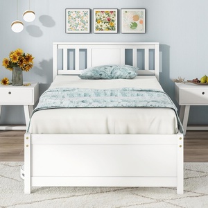 Giantex Wood Queen Size Bed Frame with Headboard, Farmhouse Solid Platform Bed w/Wooden Slat Support Mattress Foundation, Under-Bed Storage, No Box Spring Needed, White(White)