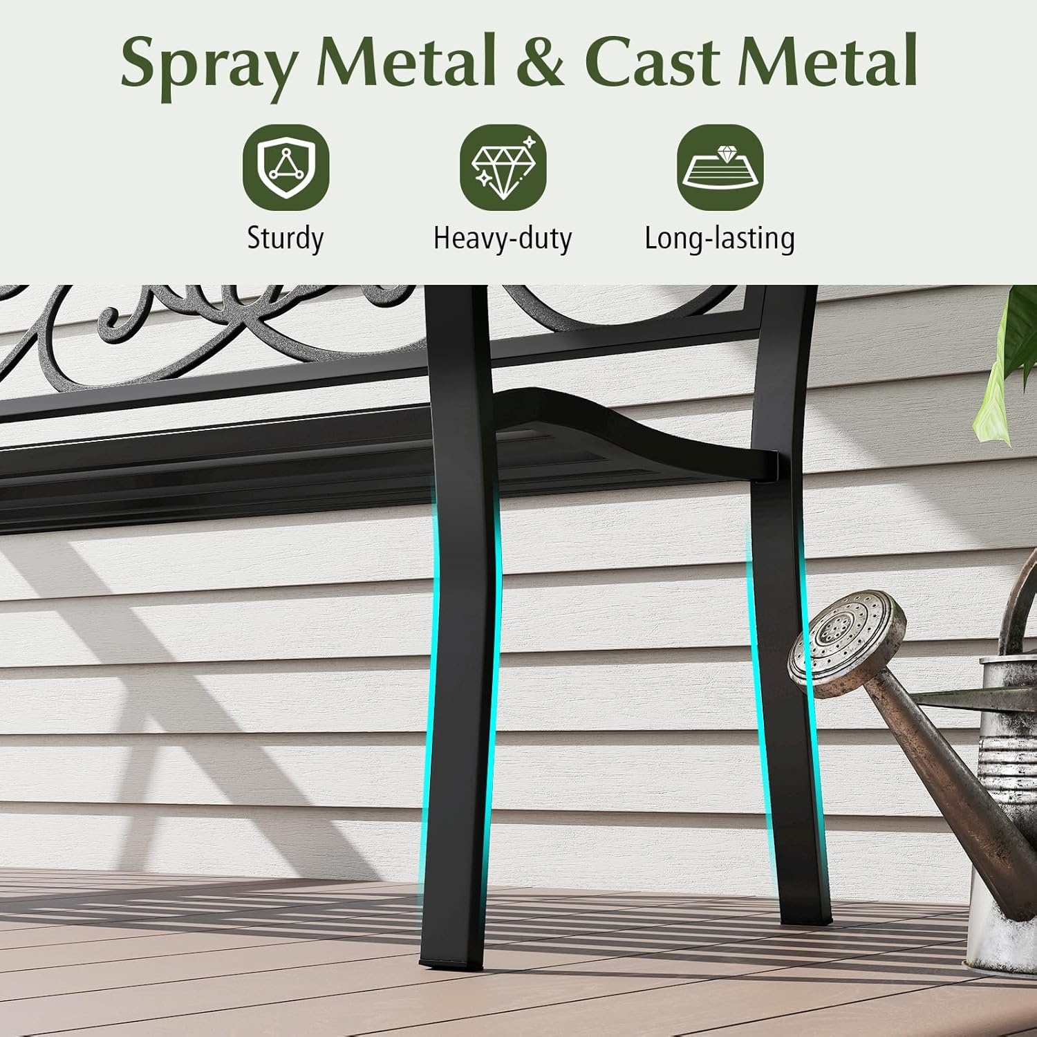 image:imageGiantex 50 Inches Outdoor Bench with Floral Pattern Ergonomic Backrest amp Slatted Surface Metal Frame 660lbs Capacity 23 People Loveseat Patio Bench for Park Garden Yard Porch Outside Black