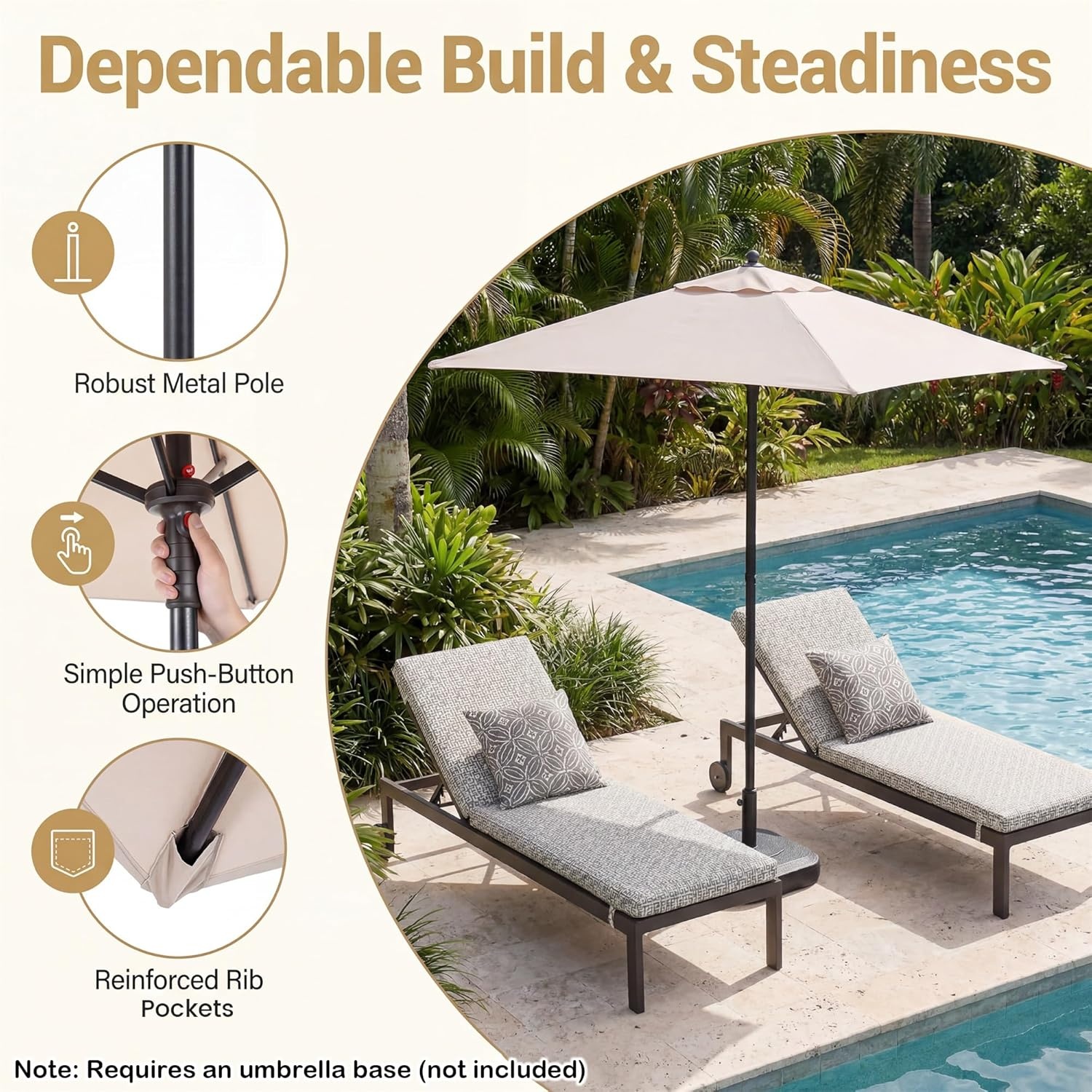 image:imageGiantex 5ft Square Patio Umbrella Outdoor Table Umbrella with Push Bottom Tilt 4 Sturdy Ribs Fade Resistant amp Waterproof Canopy Market Umbrella for Deck Pool Backyard Garden BeachBeige