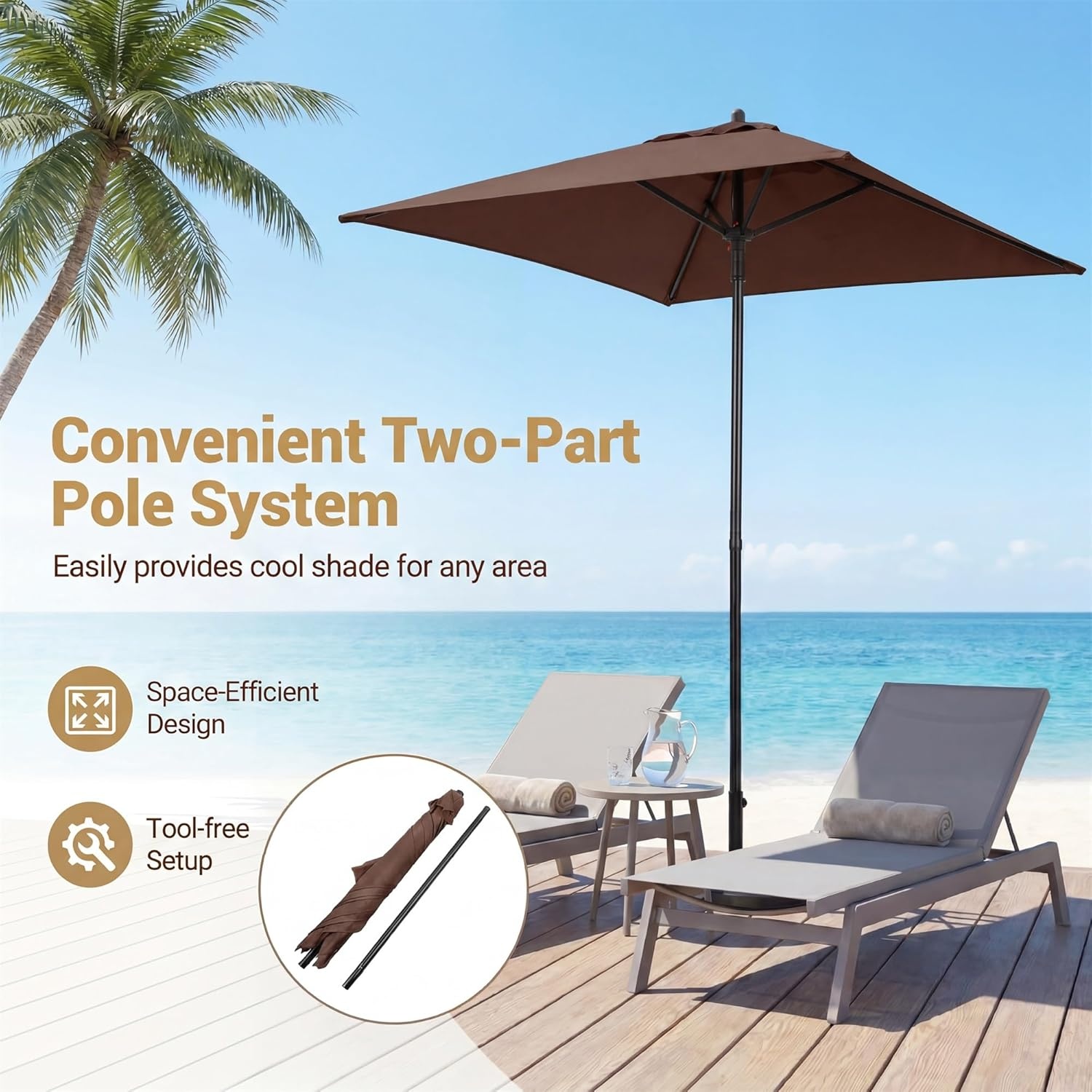 image:imageGiantex 5ft Square Patio Umbrella Outdoor Table Umbrella with Push Bottom Tilt 4 Sturdy Ribs Fade Resistant amp Waterproof Canopy Market Umbrella for Deck Pool Backyard Garden BeachBrown