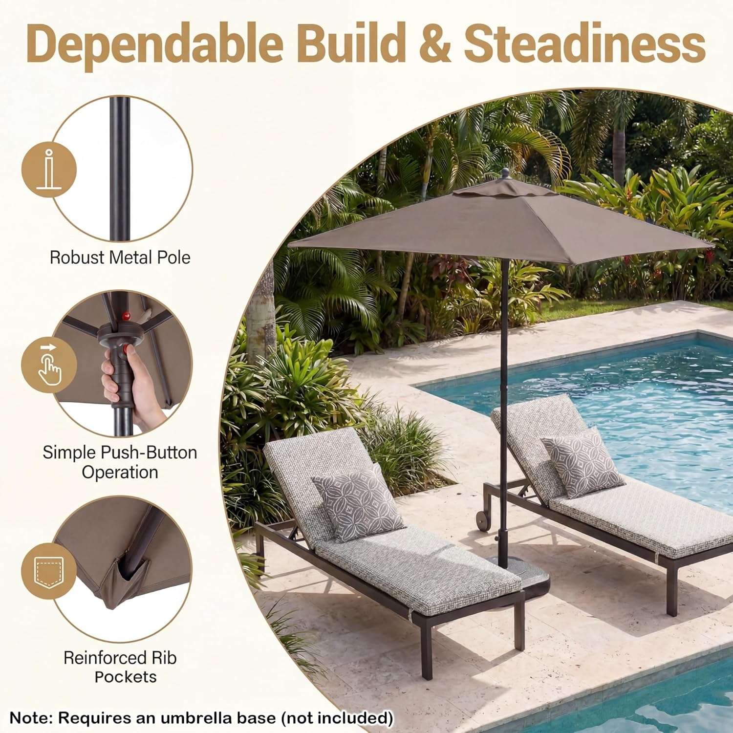 image:imageGiantex 5ft Square Patio Umbrella Outdoor Table Umbrella with Push Bottom Tilt 4 Sturdy Ribs Fade Resistant amp Waterproof Canopy Market Umbrella for Deck Pool Backyard Garden BeachBrown