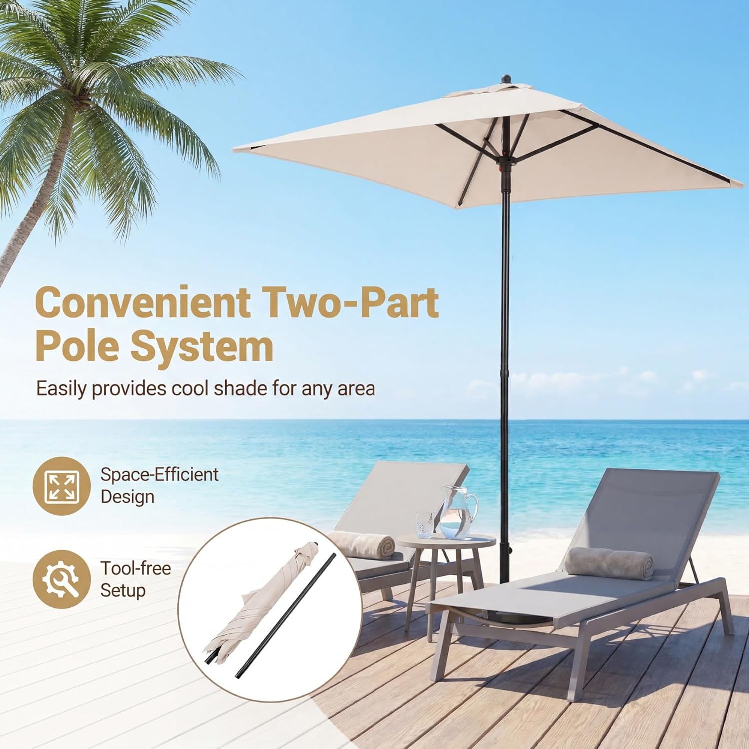 image:imageGiantex 5ft Square Patio Umbrella Outdoor Table Umbrella with Push Bottom Tilt 4 Sturdy Ribs Fade Resistant amp Waterproof Canopy Market Umbrella for Deck Pool Backyard Garden BeachBeige