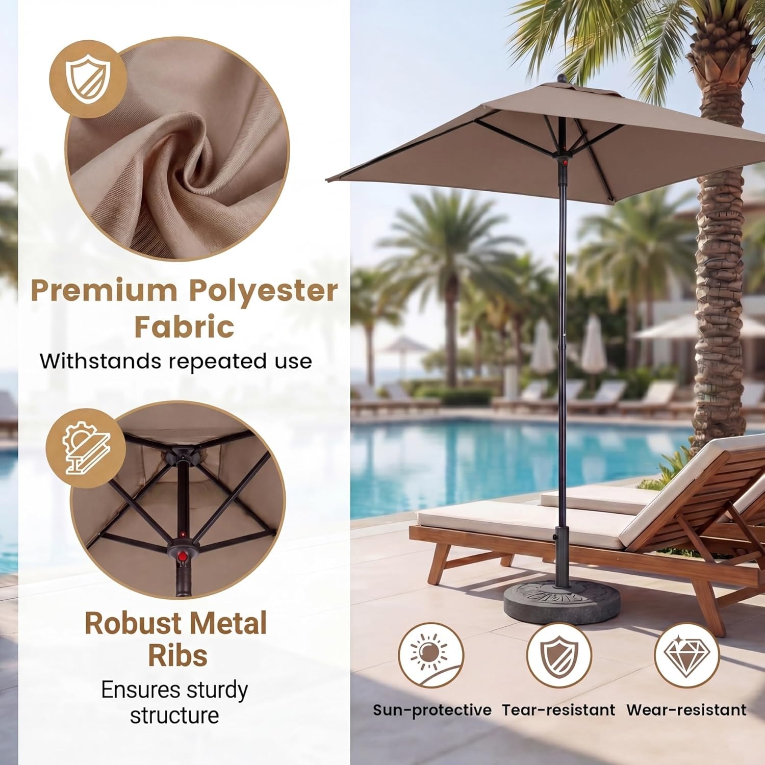 image:imageGiantex 5ft Square Patio Umbrella Outdoor Table Umbrella with Push Bottom Tilt 4 Sturdy Ribs Fade Resistant amp Waterproof Canopy Market Umbrella for Deck Pool Backyard Garden BeachBrown