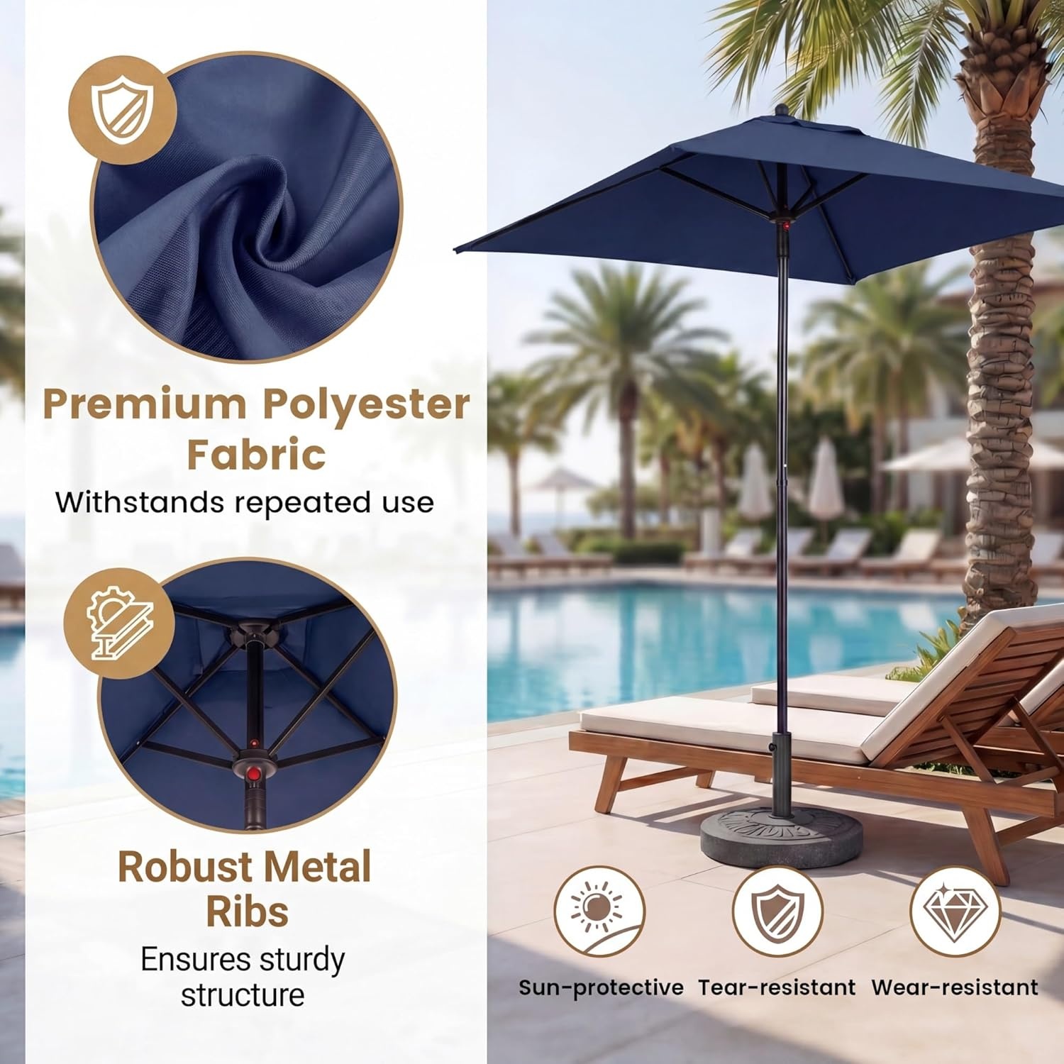 image:imageGiantex 5ft Square Patio Umbrella Outdoor Table Umbrella with Push Bottom Tilt 4 Sturdy Ribs Fade Resistant amp Waterproof Canopy Market Umbrella for Deck Pool Backyard Garden BeachNavy