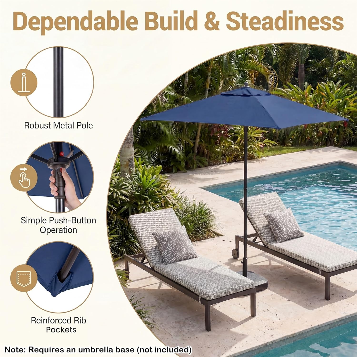 image:imageGiantex 5ft Square Patio Umbrella Outdoor Table Umbrella with Push Bottom Tilt 4 Sturdy Ribs Fade Resistant amp Waterproof Canopy Market Umbrella for Deck Pool Backyard Garden BeachNavy