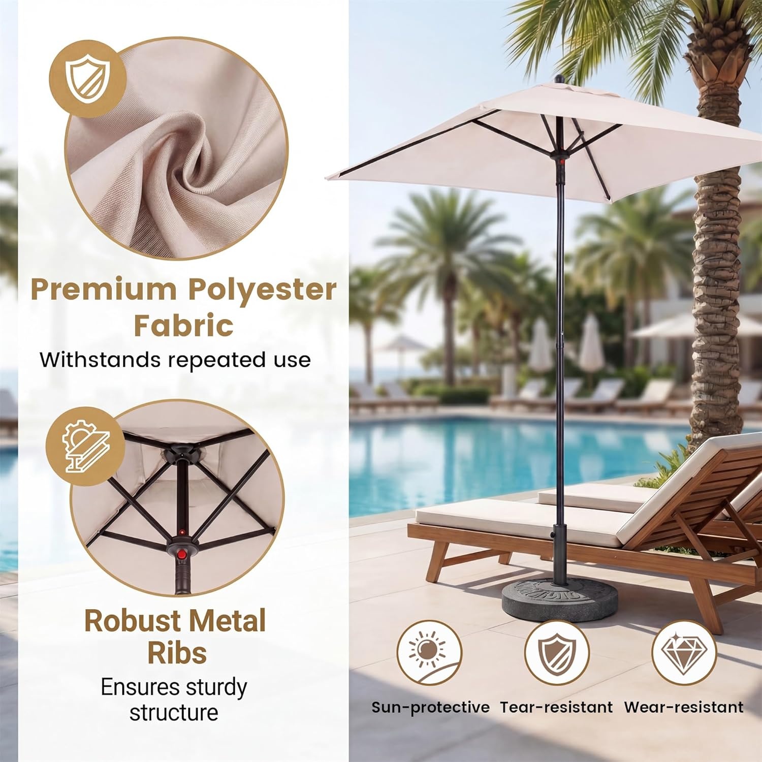 image:imageGiantex 5ft Square Patio Umbrella Outdoor Table Umbrella with Push Bottom Tilt 4 Sturdy Ribs Fade Resistant amp Waterproof Canopy Market Umbrella for Deck Pool Backyard Garden BeachBeige
