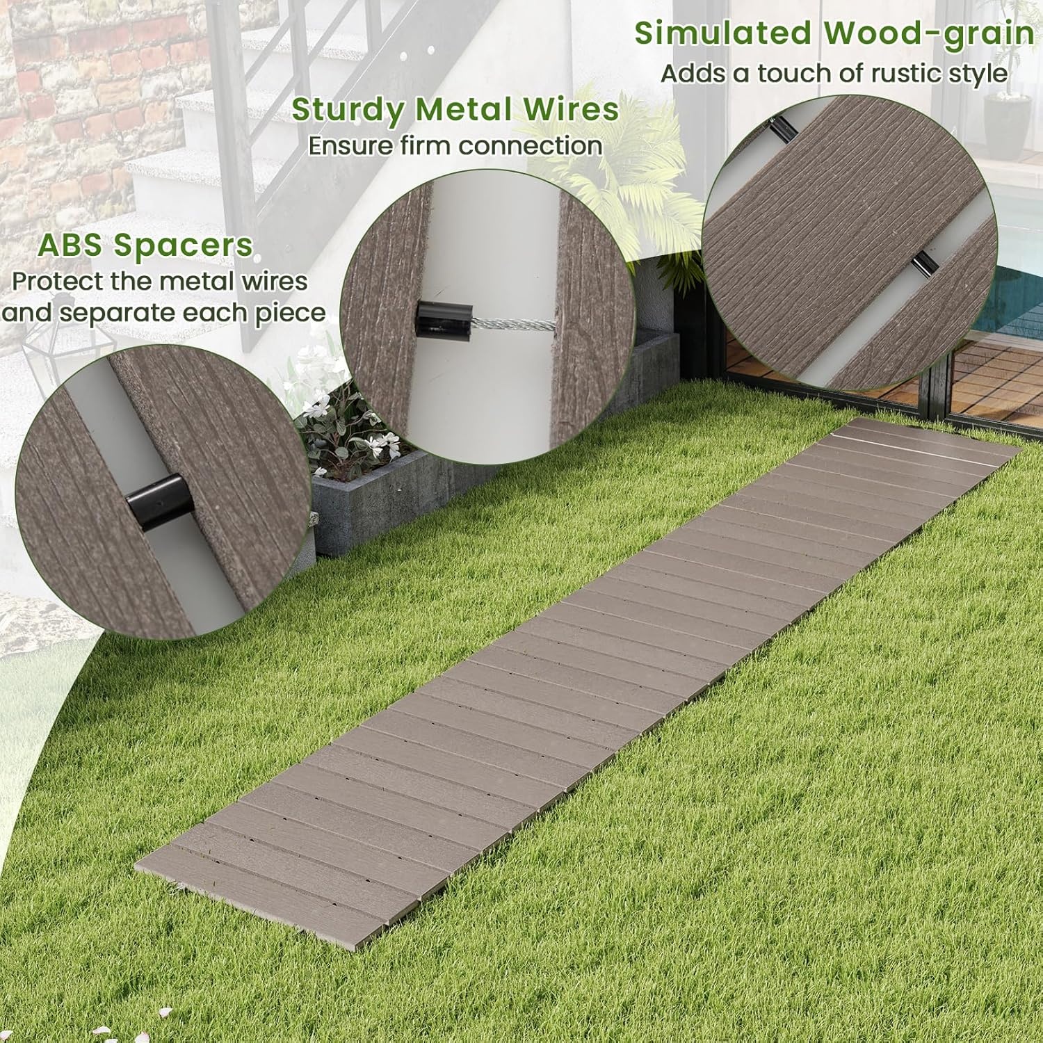 image:imageGiantex 8 FT Garden Pathway 2 Pack 215W Waterproof HDPE Outdoor Walkway NonSlip Surface Weather Resistant Roll Out Straight Walkway for Outside Patio Backyard Beach Wedding Party Natural OakAsh Gray