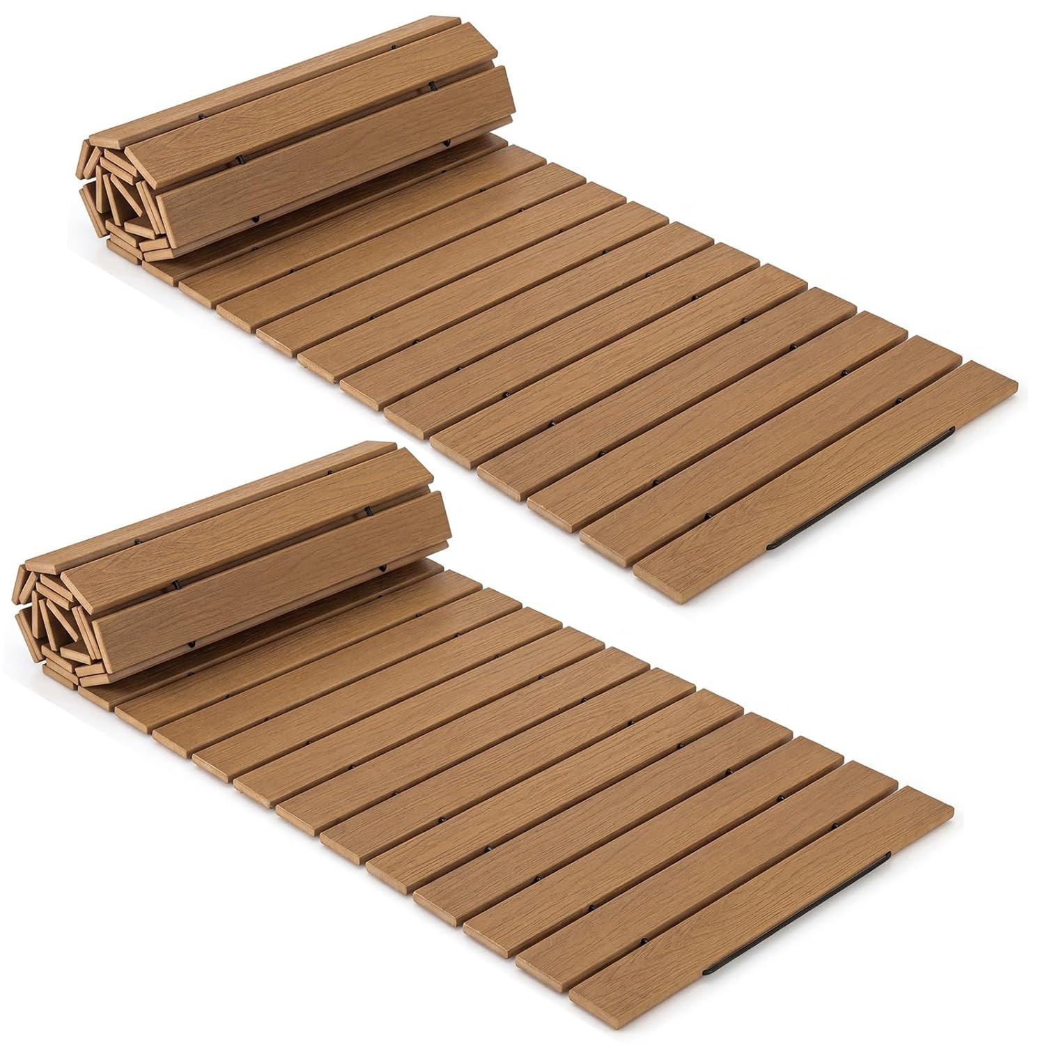 image:imageGiantex 8 FT Garden Pathway 2 Pack 215W Waterproof HDPE Outdoor Walkway NonSlip Surface Weather Resistant Roll Out Straight Walkway for Outside Patio Backyard Beach Wedding Party Natural OakNatural Oak