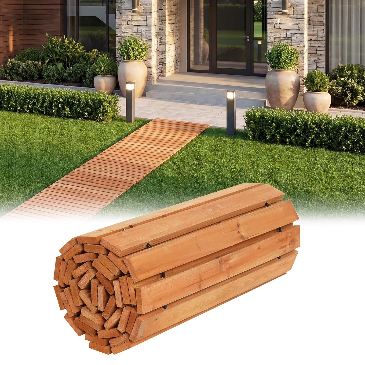 image:imageGiantex 8 FT Garden Pathway 2 Pack 215W Waterproof HDPE Outdoor Walkway NonSlip Surface Weather Resistant Roll Out Straight Walkway for Outside Patio Backyard Beach Wedding Party Natural OakGolden Teak