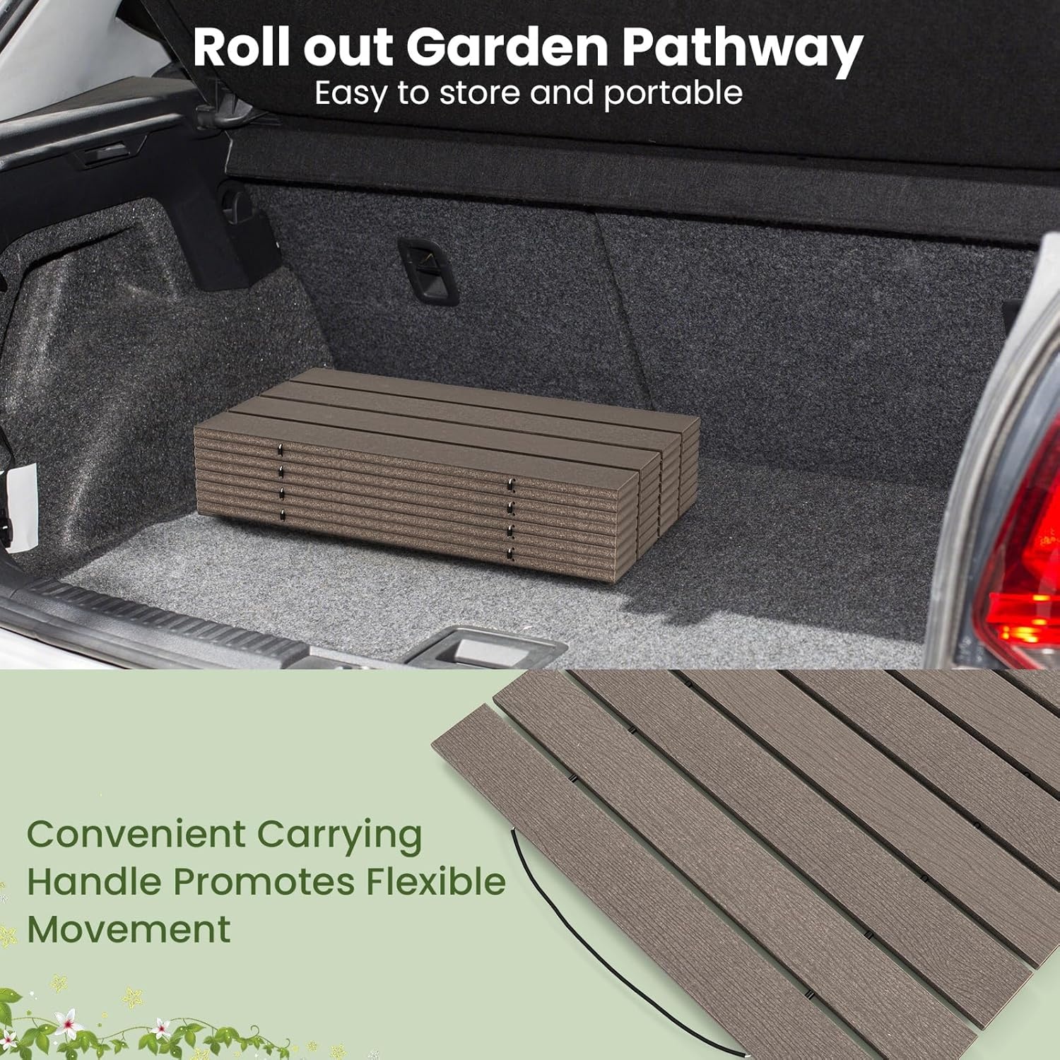 image:imageGiantex 8 FT Garden Pathway 2 Pack 215W Waterproof HDPE Outdoor Walkway NonSlip Surface Weather Resistant Roll Out Straight Walkway for Outside Patio Backyard Beach Wedding Party Natural OakAsh Gray