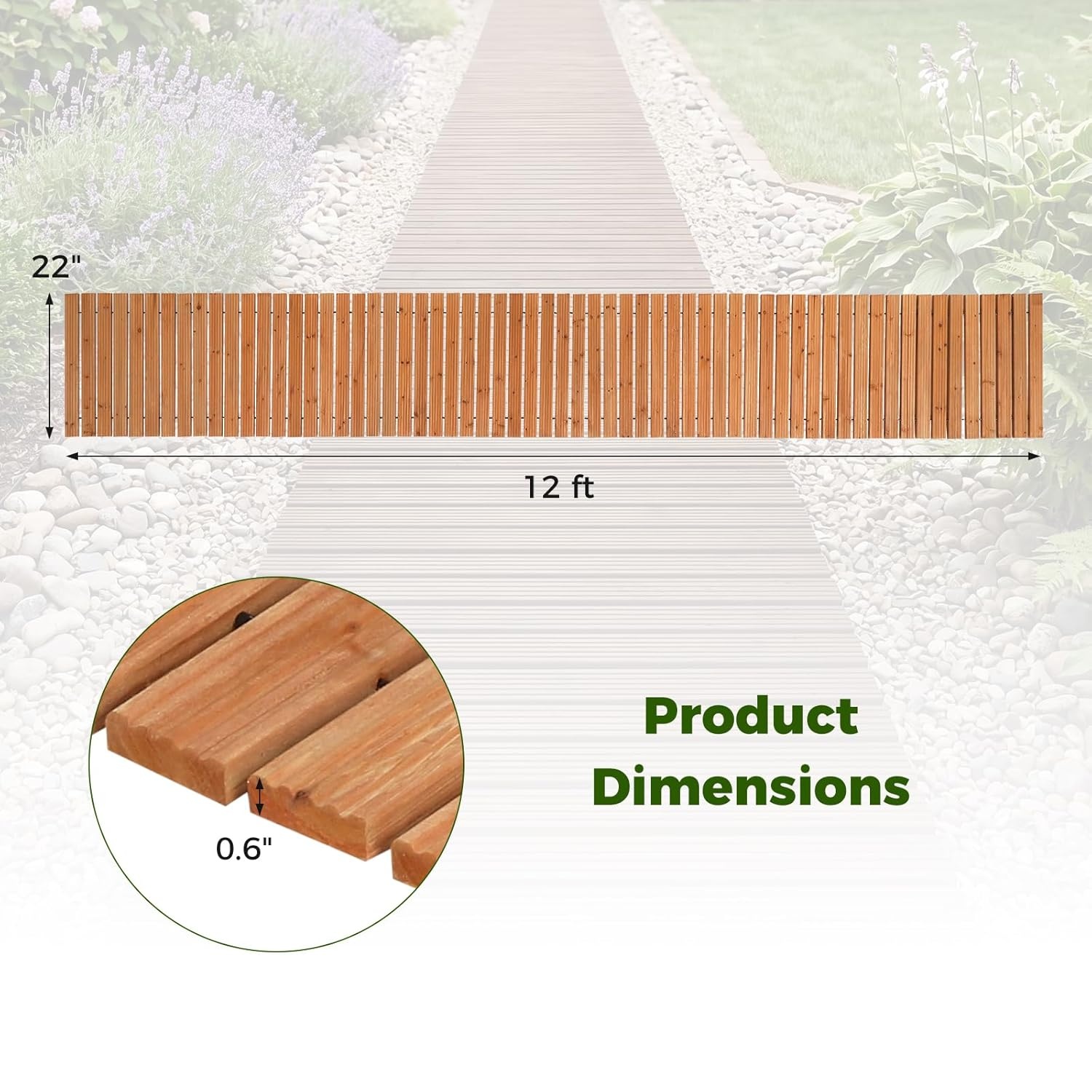 image:imageGiantex 8 FT Garden Pathway 2 Pack 215W Waterproof HDPE Outdoor Walkway NonSlip Surface Weather Resistant Roll Out Straight Walkway for Outside Patio Backyard Beach Wedding Party Natural OakGolden Teak