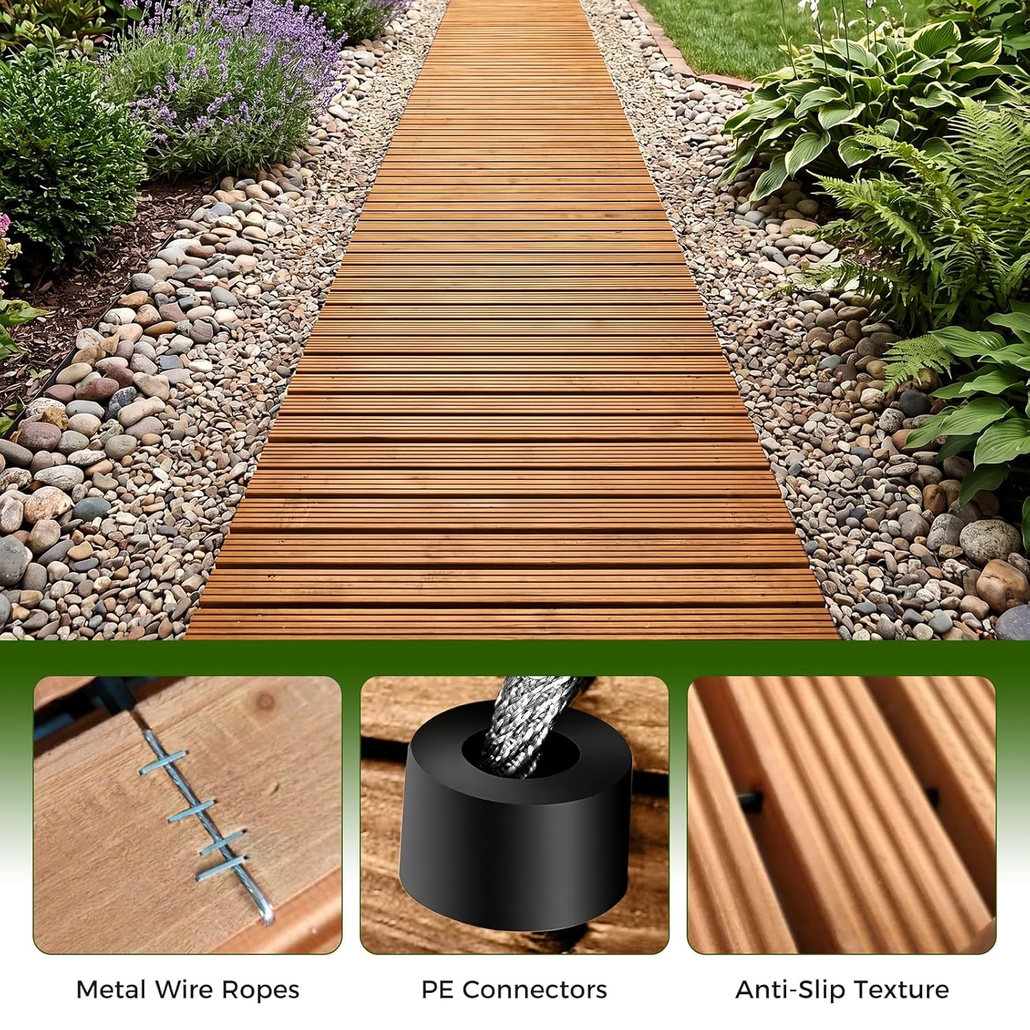 image:imageGiantex 8 FT Garden Pathway 2 Pack 215W Waterproof HDPE Outdoor Walkway NonSlip Surface Weather Resistant Roll Out Straight Walkway for Outside Patio Backyard Beach Wedding Party Natural OakGolden Teak