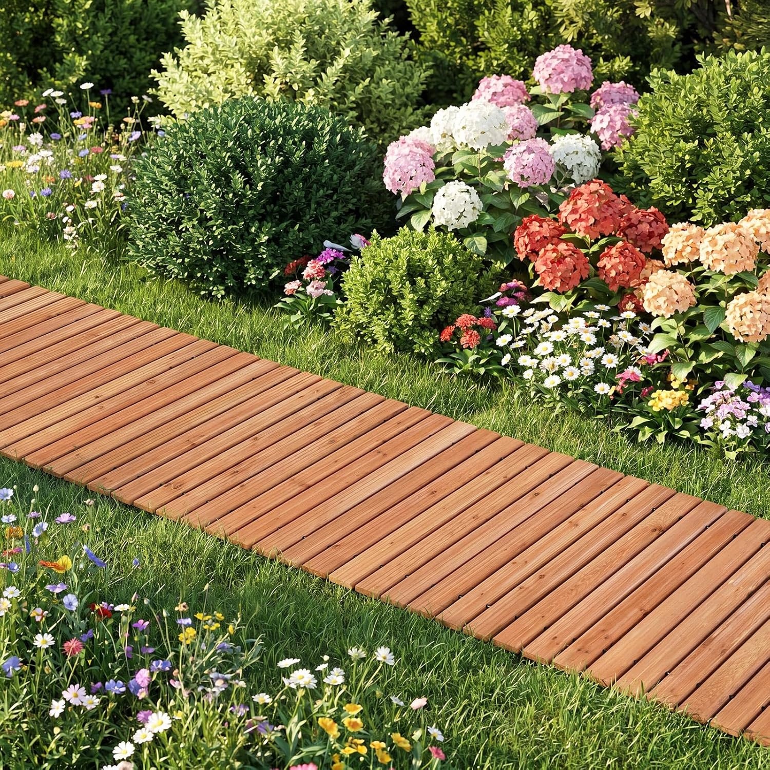 image:imageGiantex 8 FT Garden Pathway 2 Pack 215W Waterproof HDPE Outdoor Walkway NonSlip Surface Weather Resistant Roll Out Straight Walkway for Outside Patio Backyard Beach Wedding Party Natural OakGolden Teak