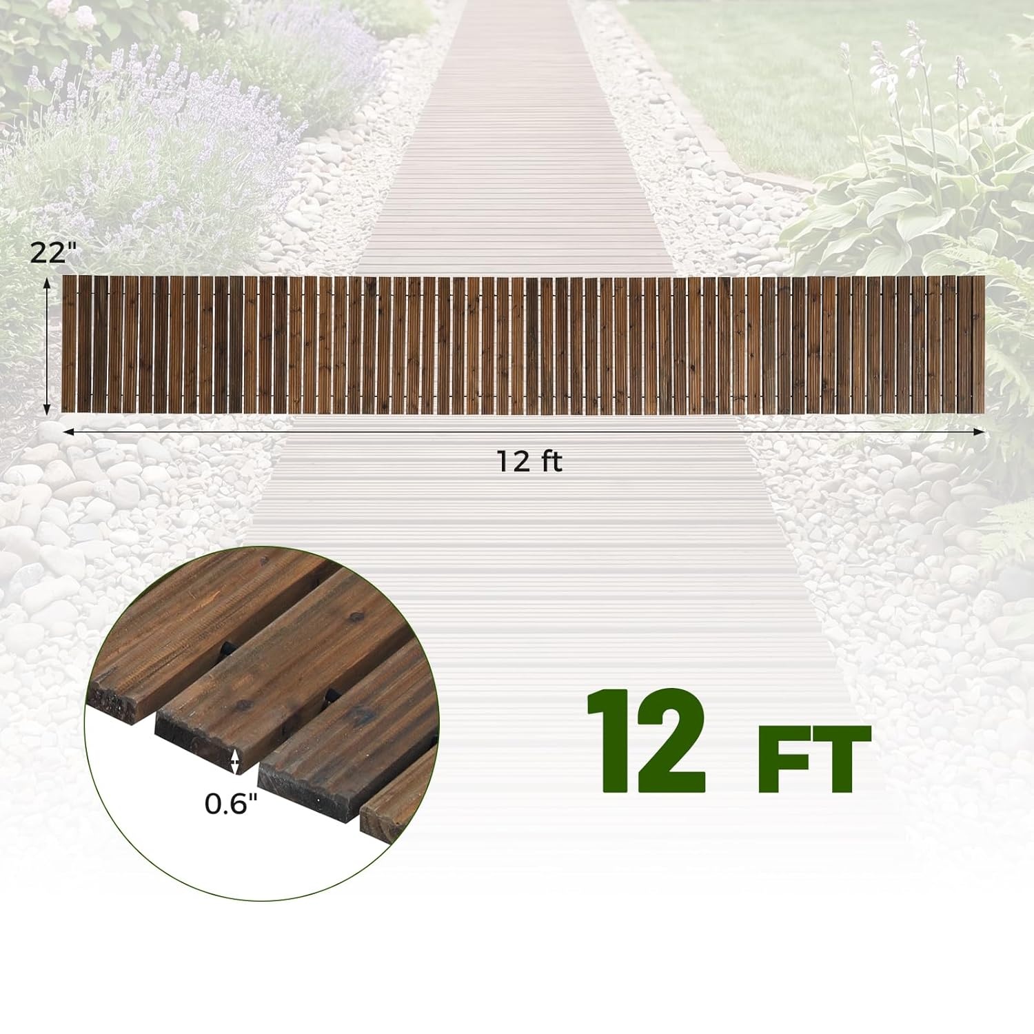 image:imageGiantex 8 FT Garden Pathway 2 Pack 215W Waterproof HDPE Outdoor Walkway NonSlip Surface Weather Resistant Roll Out Straight Walkway for Outside Patio Backyard Beach Wedding Party Natural OakCarbonized Brown