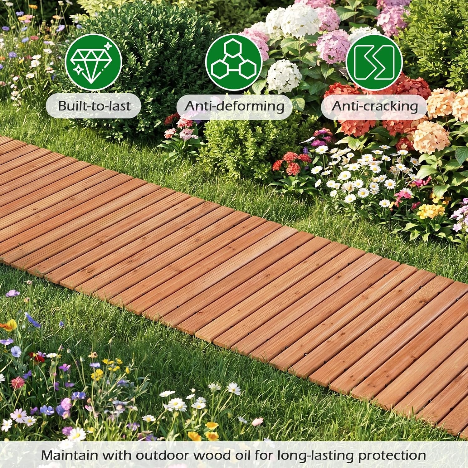 image:imageGiantex 8 FT Garden Pathway 2 Pack 215W Waterproof HDPE Outdoor Walkway NonSlip Surface Weather Resistant Roll Out Straight Walkway for Outside Patio Backyard Beach Wedding Party Natural OakGolden Teak