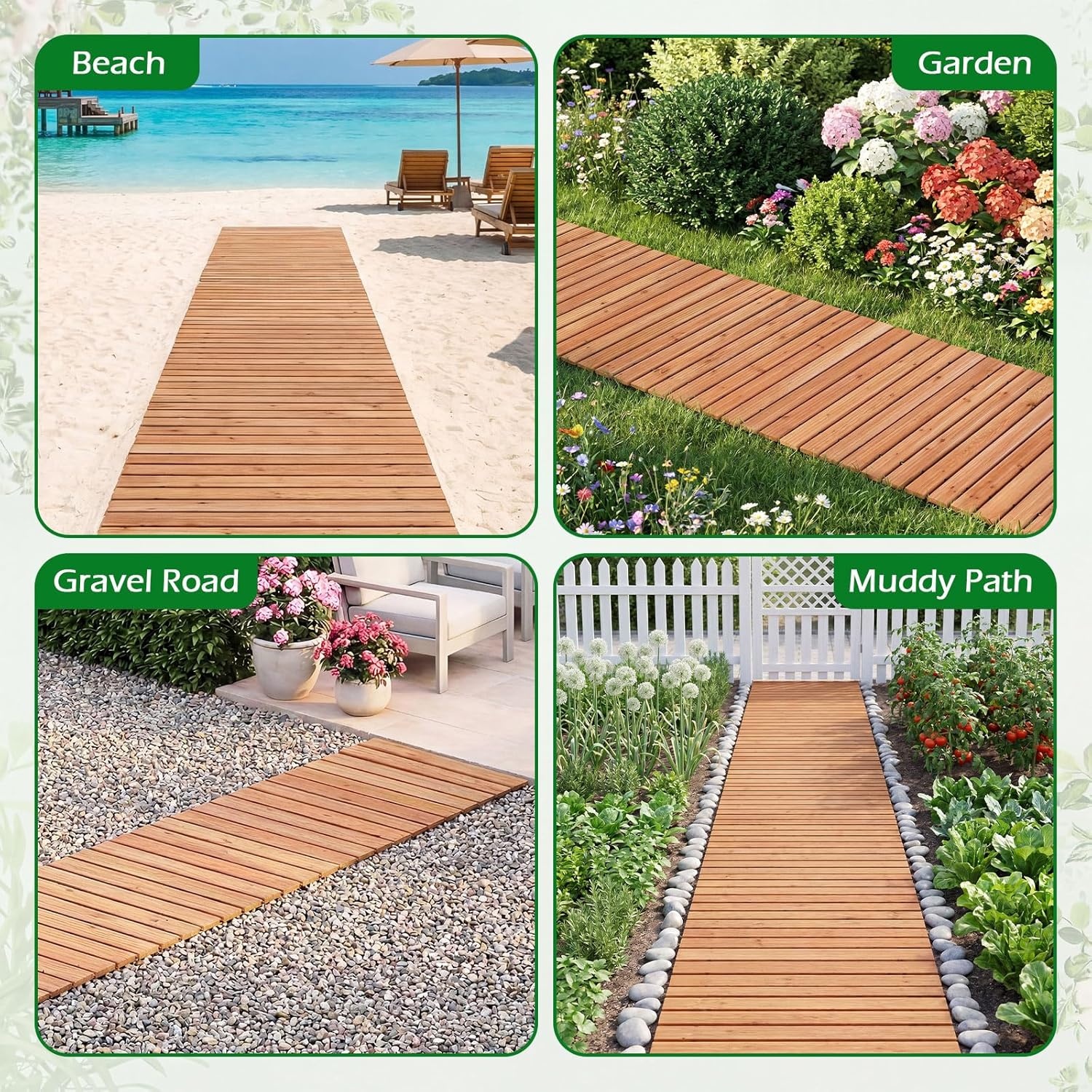 image:imageGiantex 8 FT Garden Pathway 2 Pack 215W Waterproof HDPE Outdoor Walkway NonSlip Surface Weather Resistant Roll Out Straight Walkway for Outside Patio Backyard Beach Wedding Party Natural OakGolden Teak