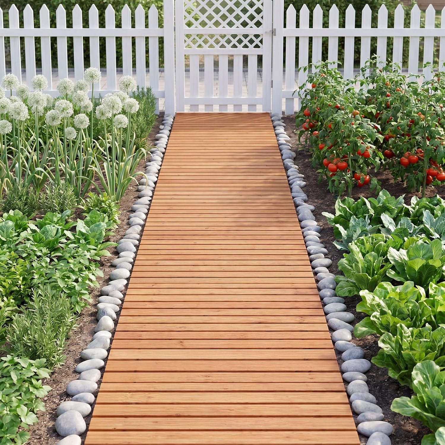 image:imageGiantex 8 FT Garden Pathway 2 Pack 215W Waterproof HDPE Outdoor Walkway NonSlip Surface Weather Resistant Roll Out Straight Walkway for Outside Patio Backyard Beach Wedding Party Natural OakGolden Teak
