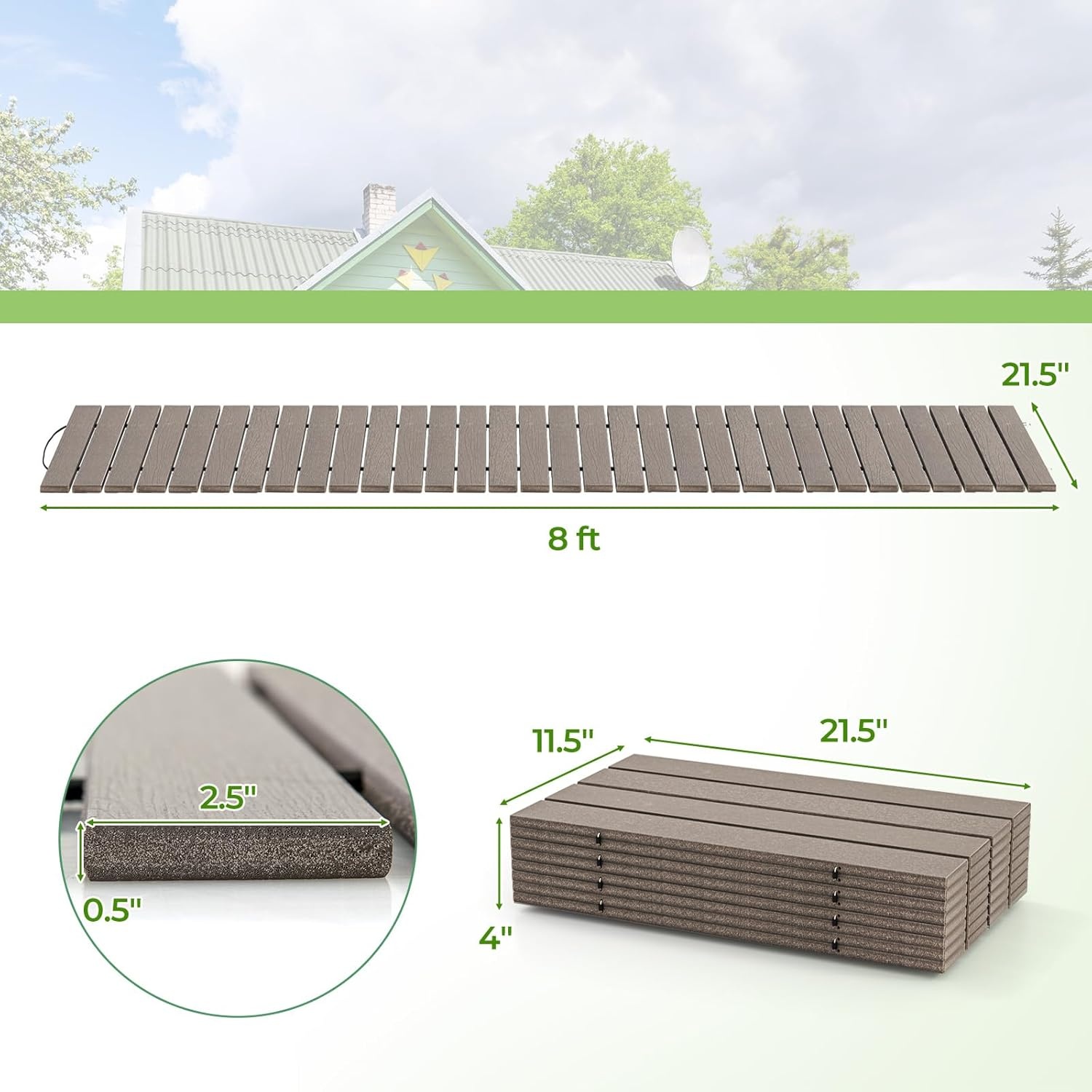 image:imageGiantex 8 FT Garden Pathway 2 Pack 215W Waterproof HDPE Outdoor Walkway NonSlip Surface Weather Resistant Roll Out Straight Walkway for Outside Patio Backyard Beach Wedding Party Natural OakAsh Gray