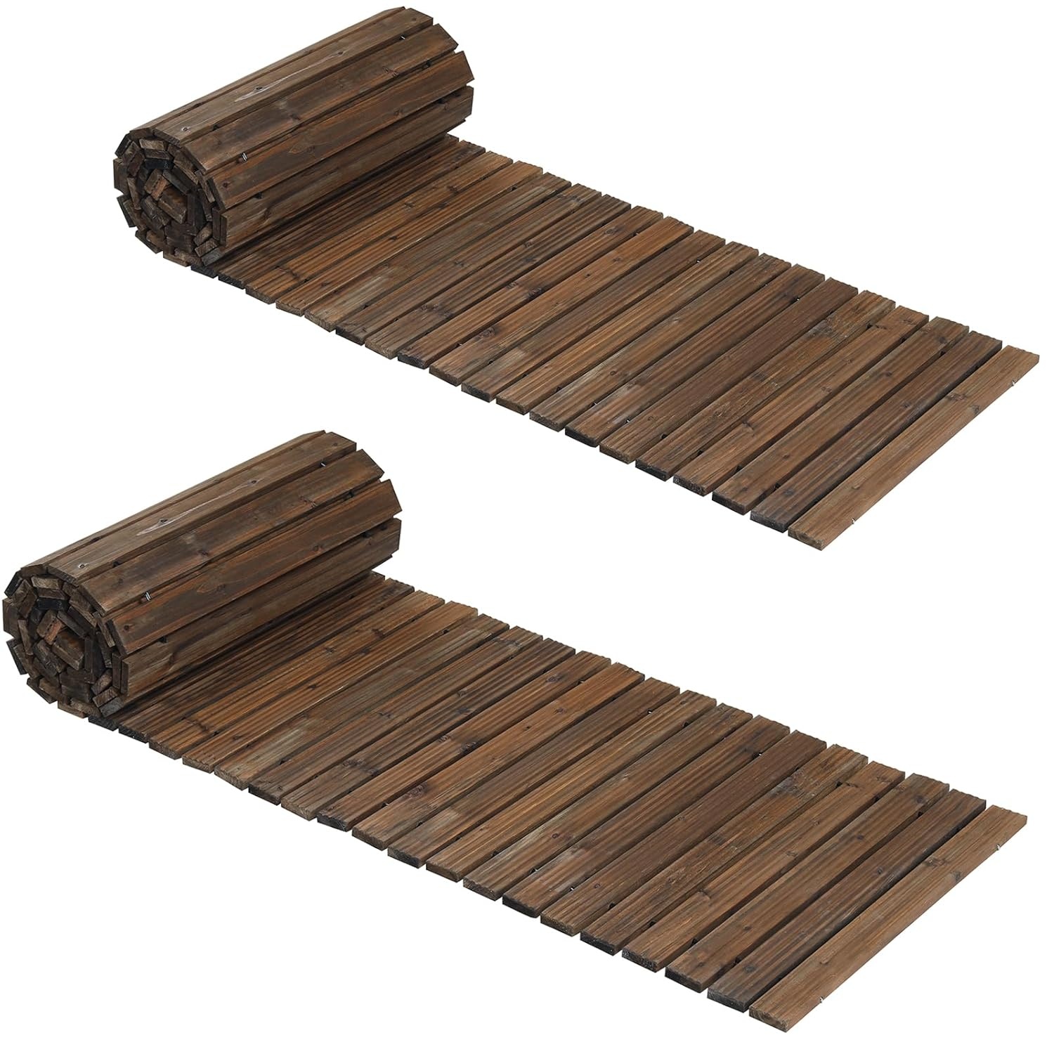 image:imageGiantex 8 FT Garden Pathway 2 Pack 215W Waterproof HDPE Outdoor Walkway NonSlip Surface Weather Resistant Roll Out Straight Walkway for Outside Patio Backyard Beach Wedding Party Natural OakCarbonized Brown