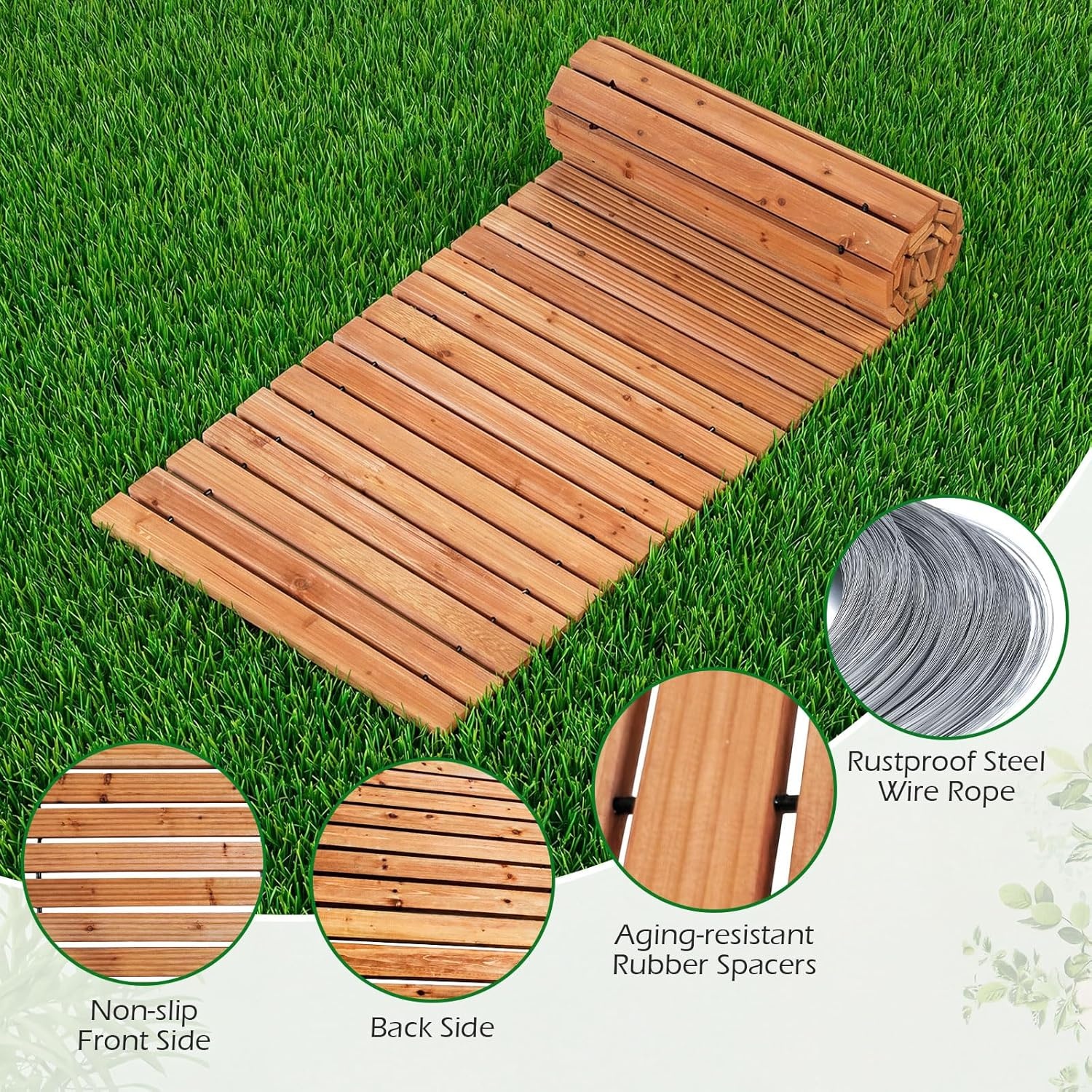 image:imageGiantex 8 FT Garden Pathway 2 Pack 215W Waterproof HDPE Outdoor Walkway NonSlip Surface Weather Resistant Roll Out Straight Walkway for Outside Patio Backyard Beach Wedding Party Natural OakGolden Teak
