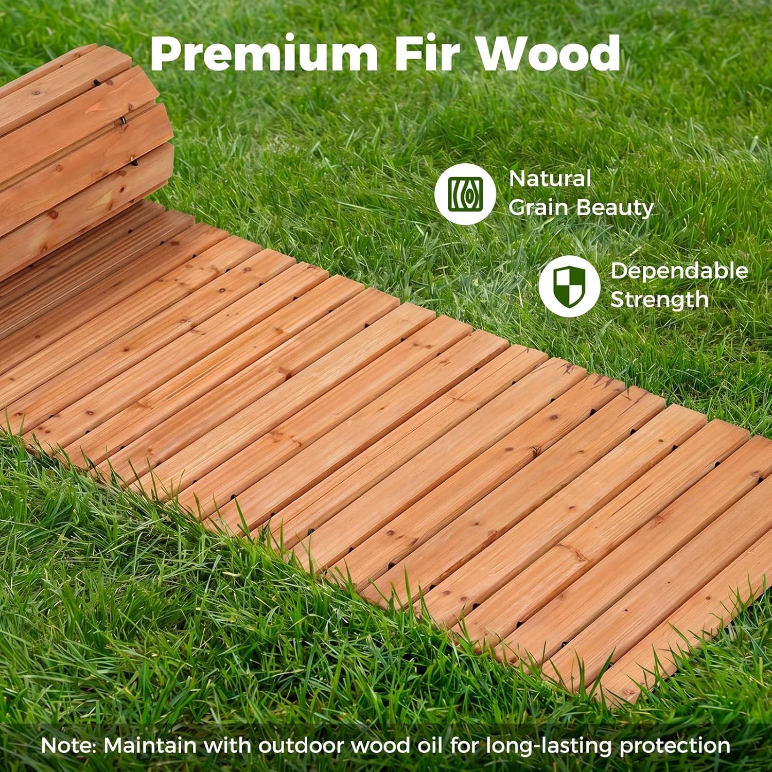 image:imageGiantex 8 FT Garden Pathway 2 Pack 215W Waterproof HDPE Outdoor Walkway NonSlip Surface Weather Resistant Roll Out Straight Walkway for Outside Patio Backyard Beach Wedding Party Natural OakGolden Teak