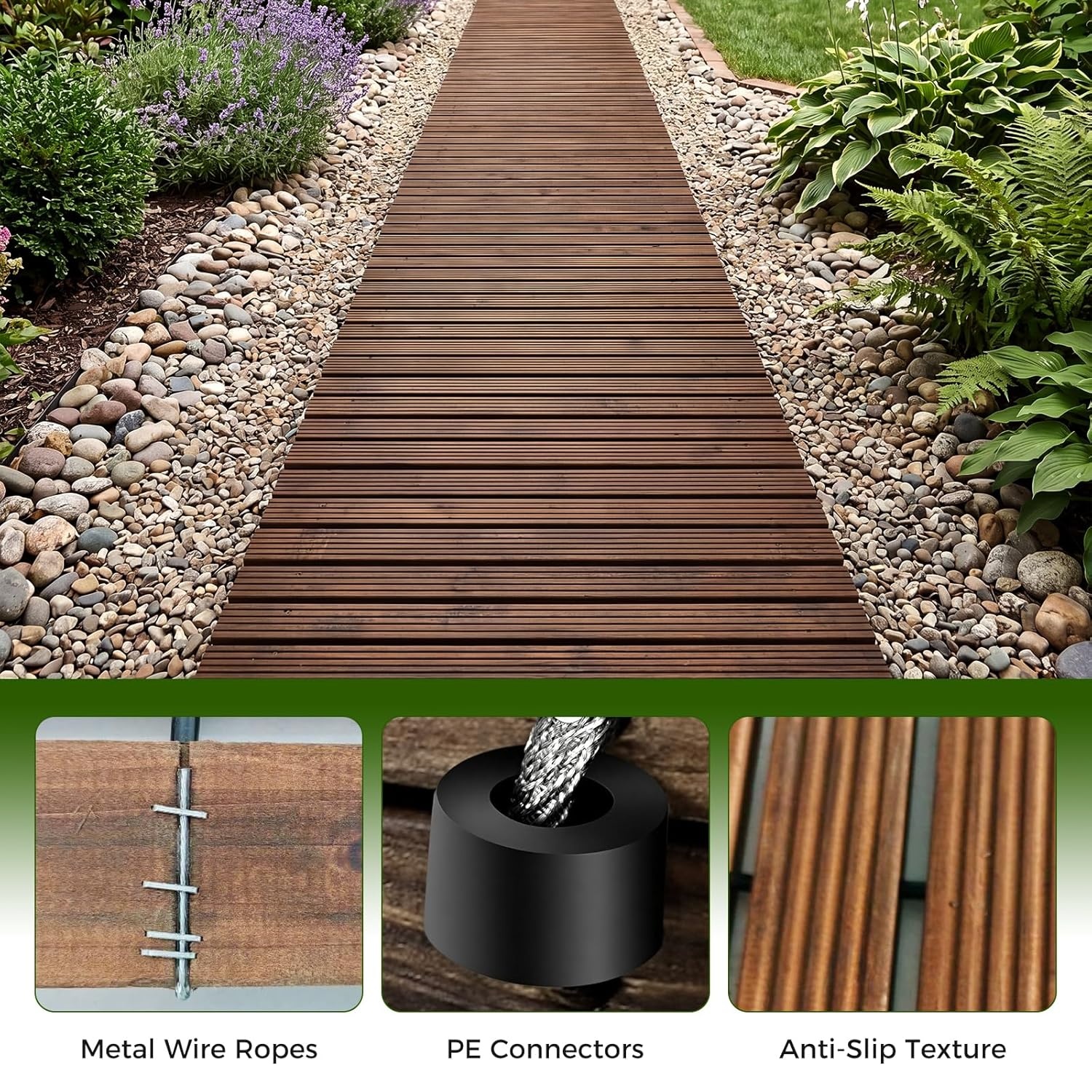 image:imageGiantex 8 FT Garden Pathway 2 Pack 215W Waterproof HDPE Outdoor Walkway NonSlip Surface Weather Resistant Roll Out Straight Walkway for Outside Patio Backyard Beach Wedding Party Natural OakCarbonized Brown