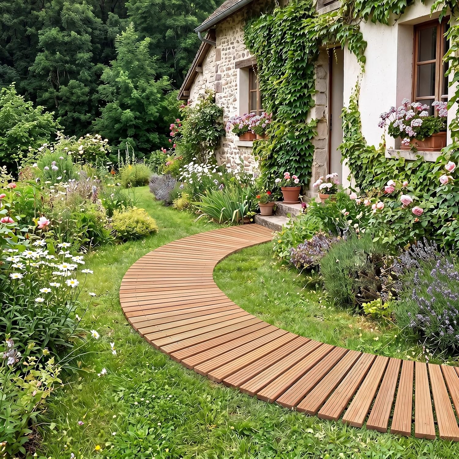 image:imageGiantex 8 FT Garden Pathway 2 Pack 215W Waterproof HDPE Outdoor Walkway NonSlip Surface Weather Resistant Roll Out Straight Walkway for Outside Patio Backyard Beach Wedding Party Natural OakGolden Teak