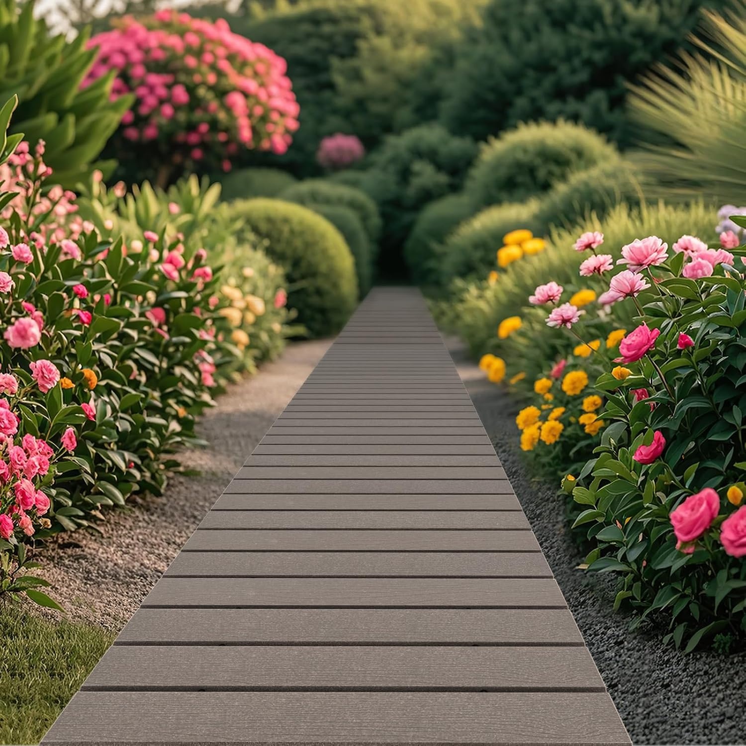 image:imageGiantex 8 FT Garden Pathway 2 Pack 215W Waterproof HDPE Outdoor Walkway NonSlip Surface Weather Resistant Roll Out Straight Walkway for Outside Patio Backyard Beach Wedding Party Natural OakAsh Gray